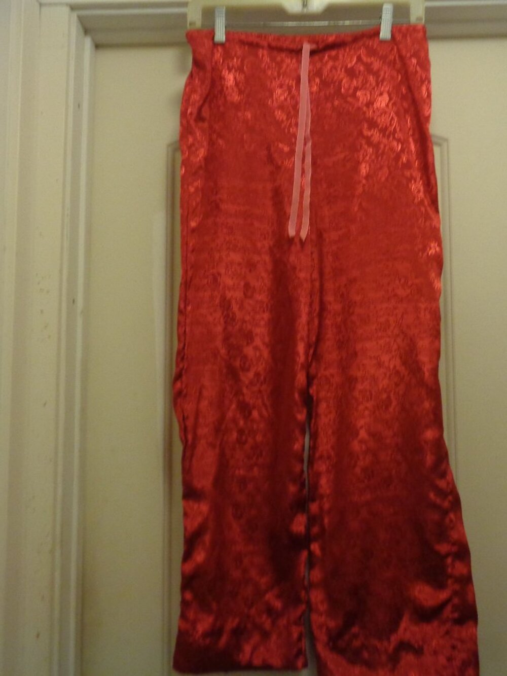 CHERRY RED EMBOSSED SATIN SLEEP PANTS OR COSPLAY PANTS BY GEORGE S